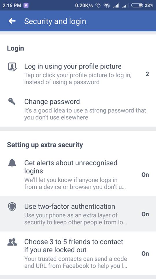 Facebook Two factor authentication or facebook two-step verification