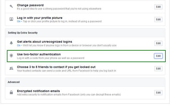 Use two factor authentication facebook code generator