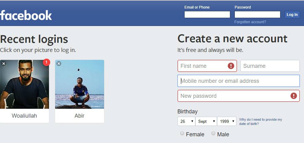 facebook login page recover hacked facebook account