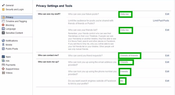 Facebook Privacy settings make facebook profile private