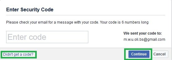 Enter Security code to recover hacked facebook account