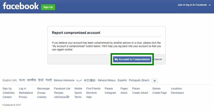 Facebook My account is compromised recover hacked facebook account