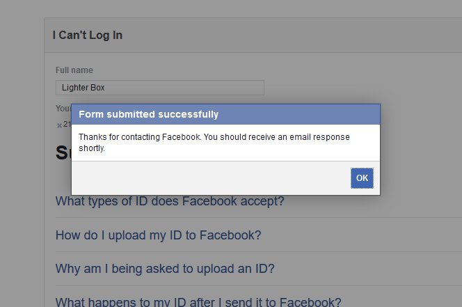 Facebook identify submission confirmation recover hacked facebook account