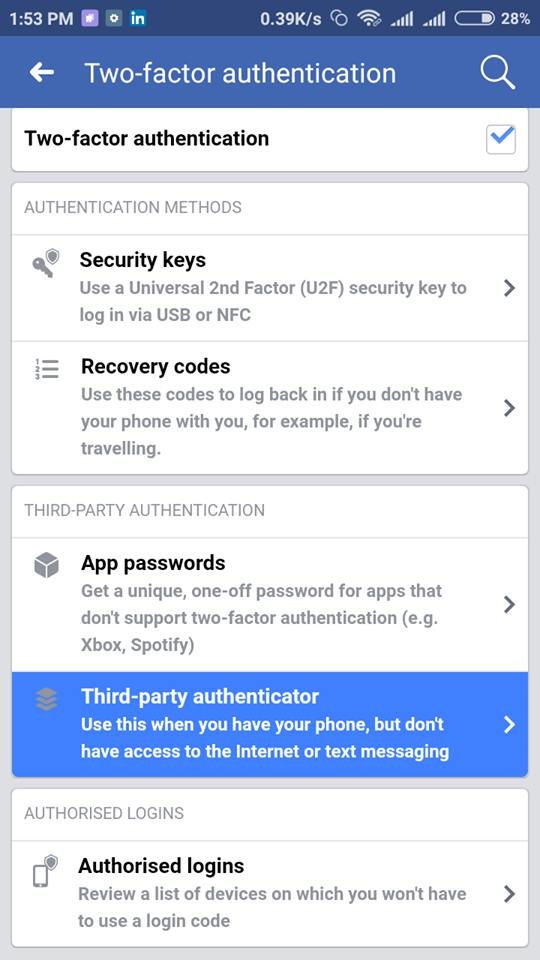 Third party Authentication facebook two-step verification
