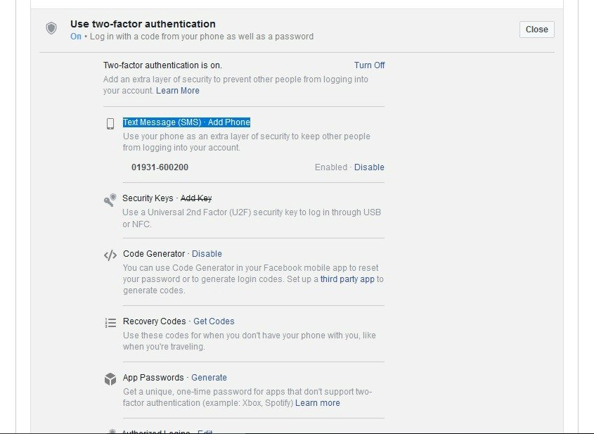 Facebook Two-Step Verification Methods