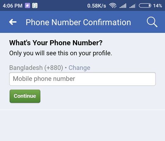 Facebook phone number confirmation facebook one time password