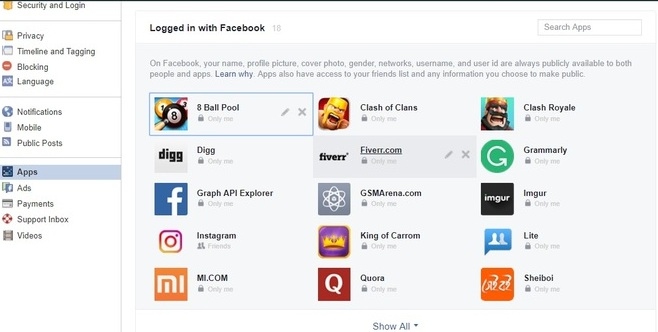 Facebook Apps Settings make facebook profile private
