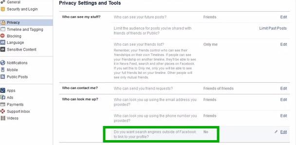 make yourself harder to find make facebook profile private