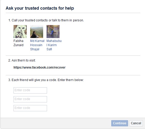 Ask Your Trusted Contacts For Help to recover hacked facebook account