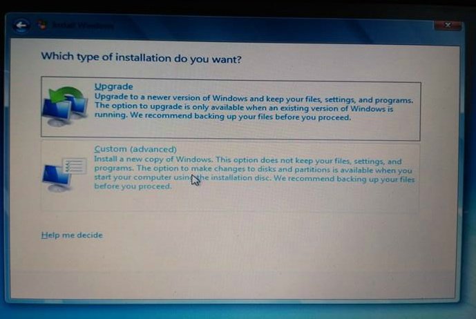 Custom-advanced-install windows 7 from usb