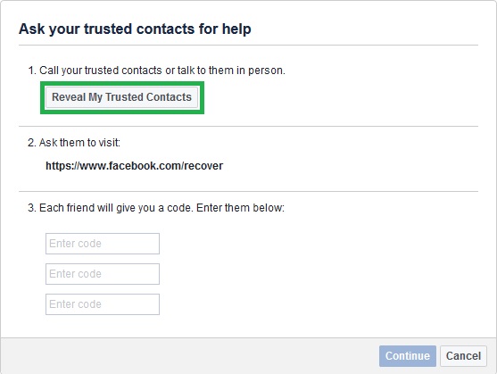 reveal my trusted contacts to recover hacked facebook account